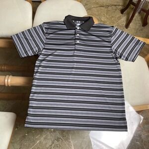 PGA Tour Airflux Golf Polo Shirt Striped Moisture Wicking‎ Gray Black Mens M